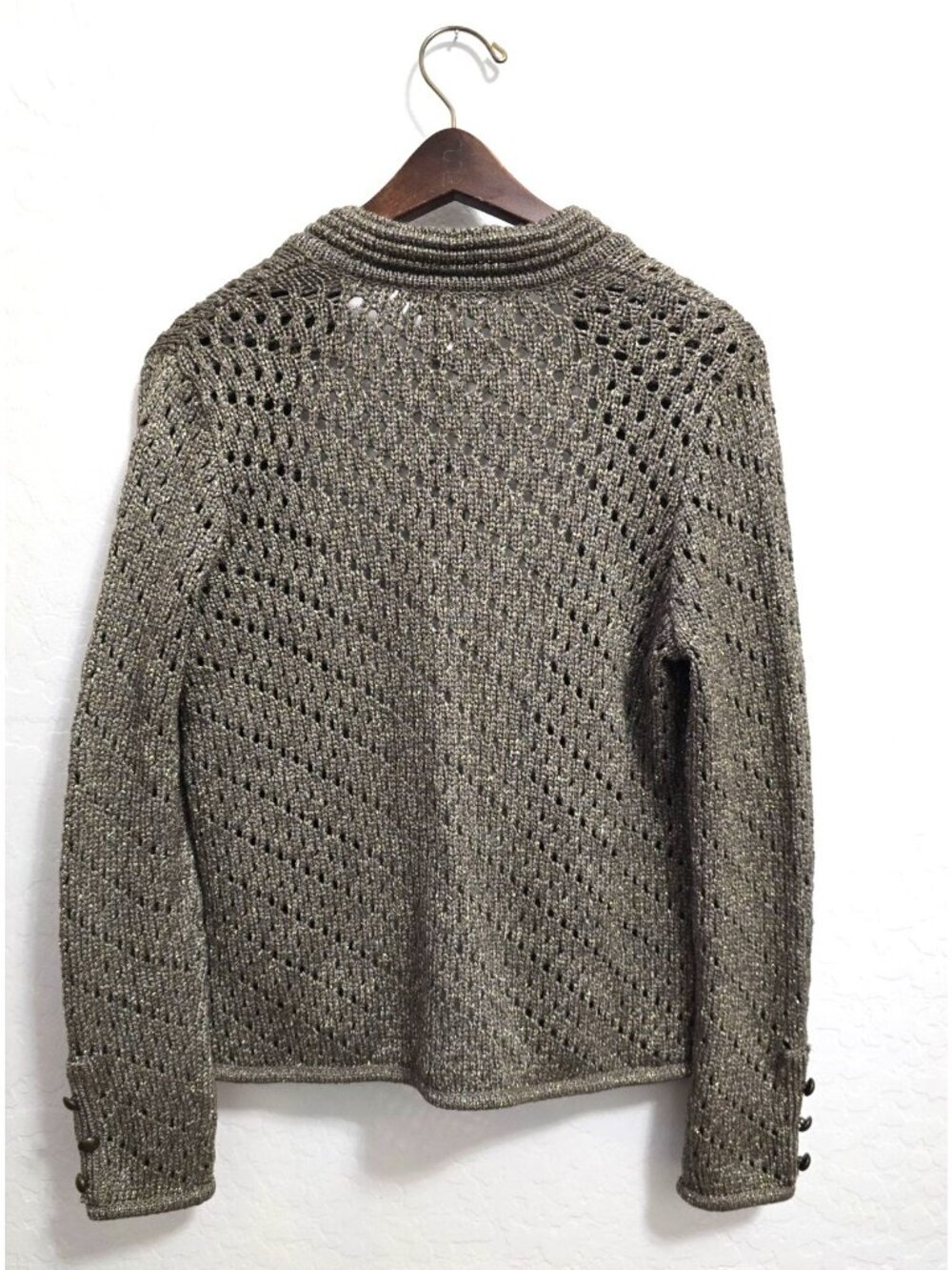 NWT Chicos Size 0 Florence Cardigan Sweater Sherwood Olive Metallic Knit - Picture 8 of 8